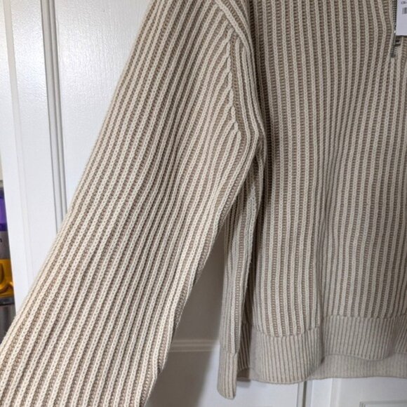Abercrombie & Fitch Oversized Half Zip Stripe Stitch Knit Jumper In Cream - Picture 3 of 6